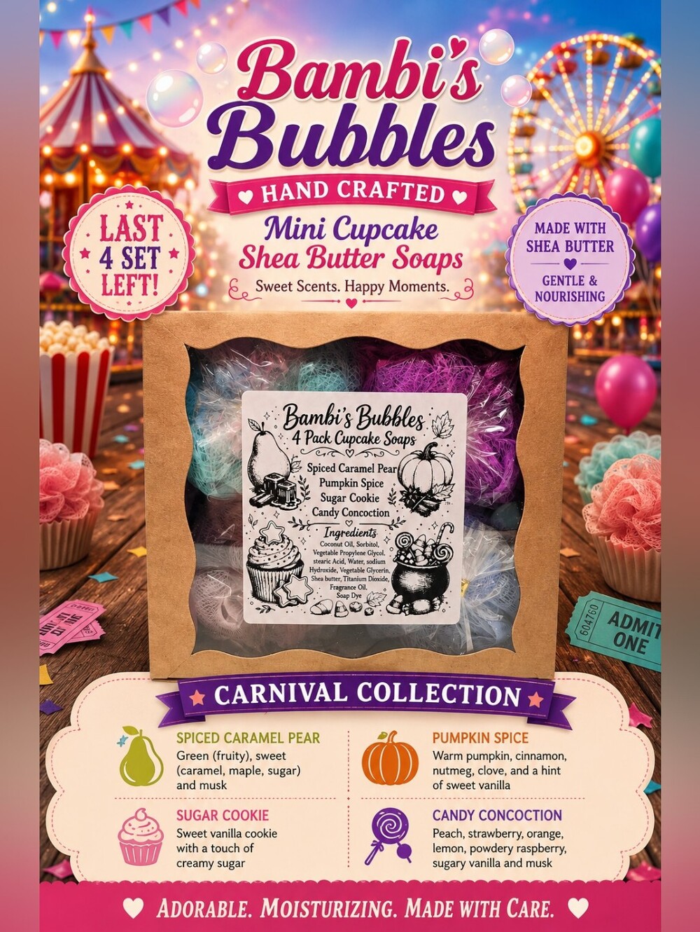 LAST SET!  Hand Crafted Carnival Collection 4pack Assorted Scents